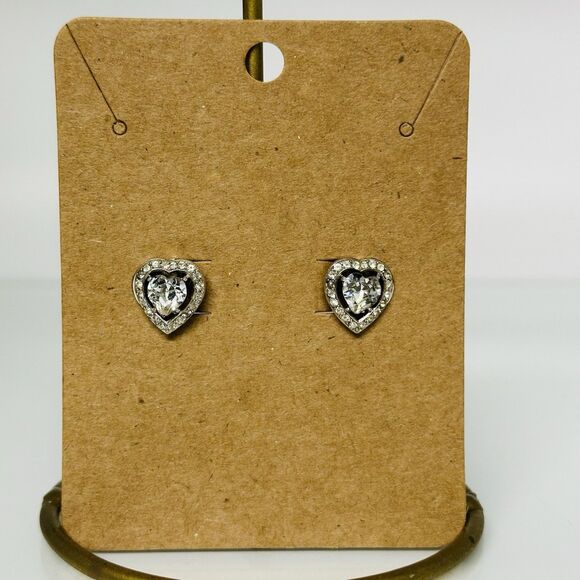Vintage Crown Trifari Heart Shaped Rhinestone Earrings Screw Back Silver Tone - Picture 1 of 11